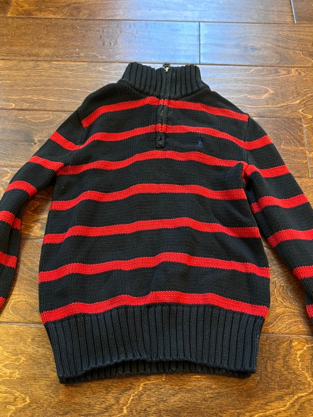 Polo By Ralph Lauren boys quarter zip black red stripe mock neck sweater 7